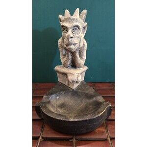 Vintage Gothic Spitting Gargoyle of Notre Dame Ashtray Cast Stone 6.25"x5"x5"